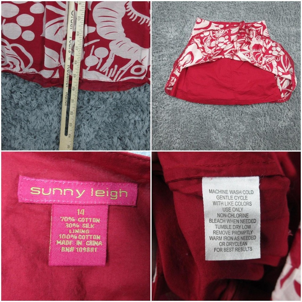 Sunny Leigh Skirt Womens 14 Red White Floral A-Line Lined Flare Boho Cotton Silk - Picture 7 of 8
